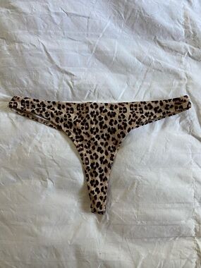 White Fox Boutique Leopard Print Thong Bikini Bottom - Tan, Black